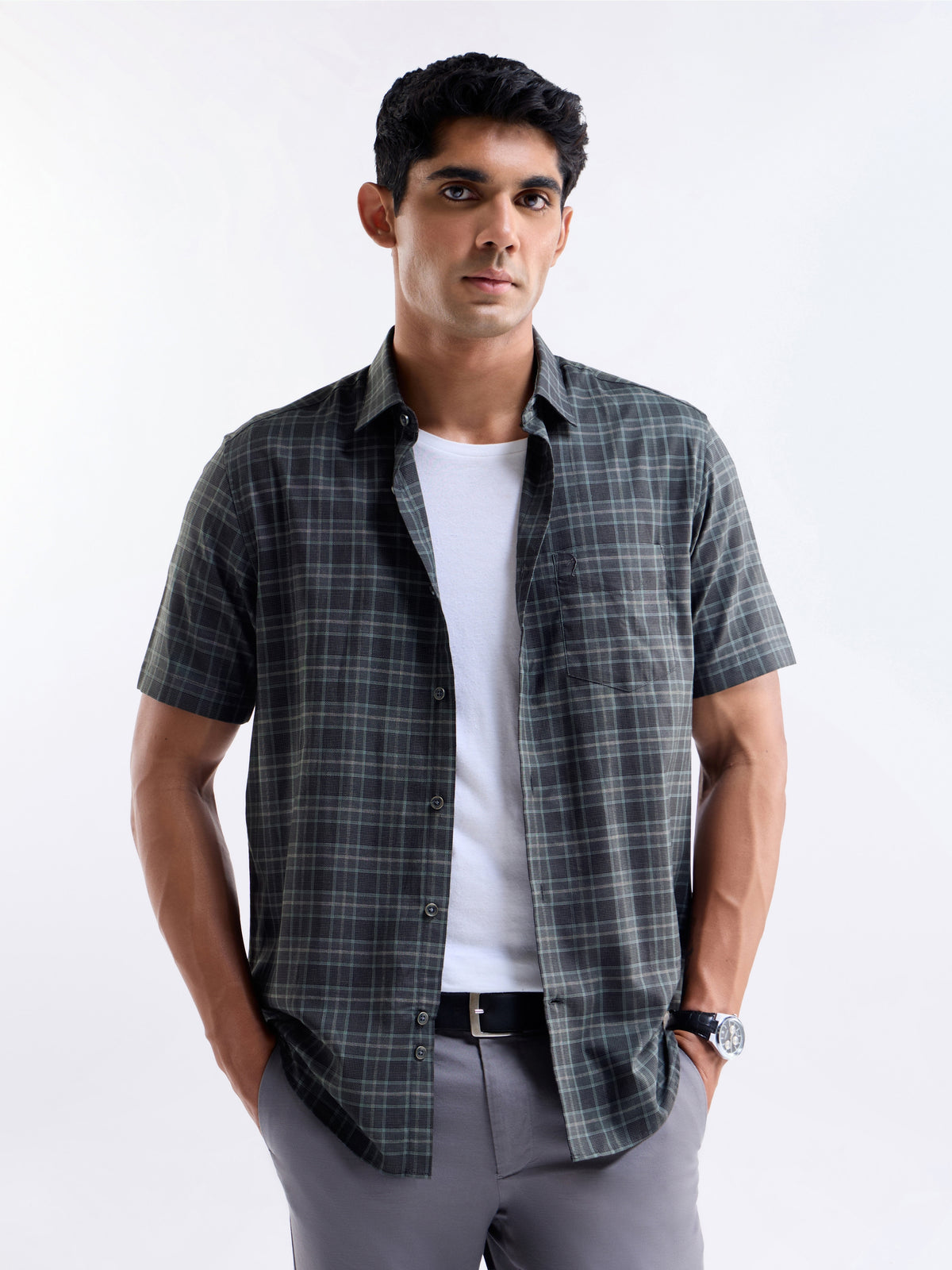 check Regular Fit Shirt - Dark Grey t4option_0