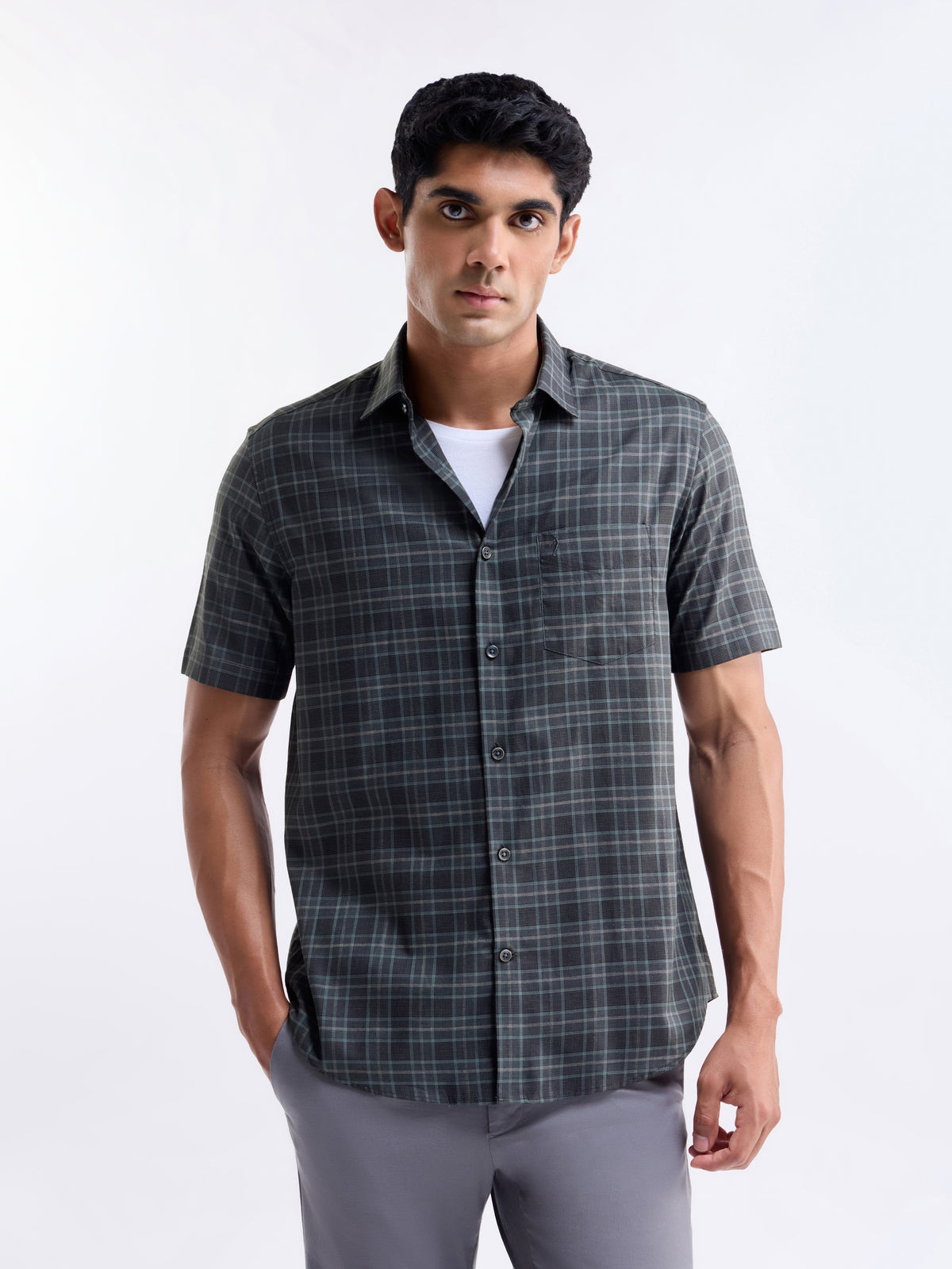 check Regular Fit Shirt - Dark Grey t4option_0