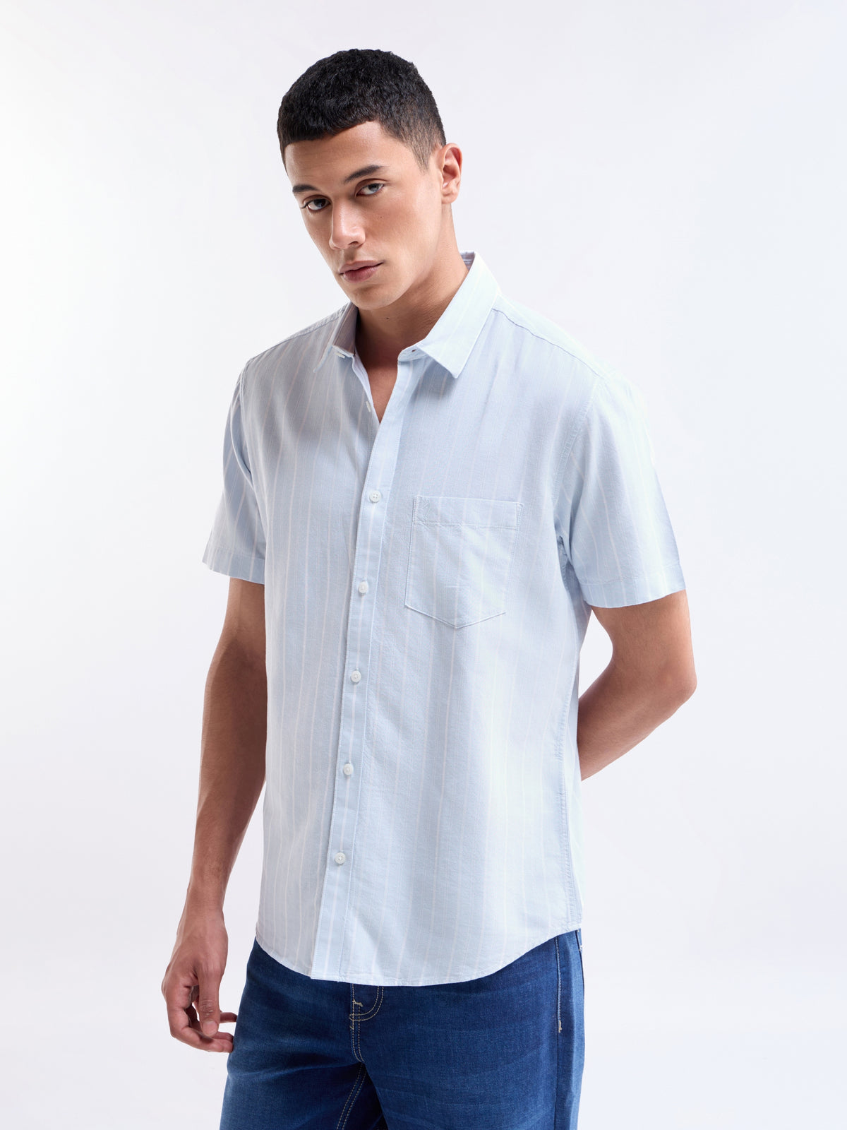 Striped Regular Fit Shirt - Light Sky t4option_0