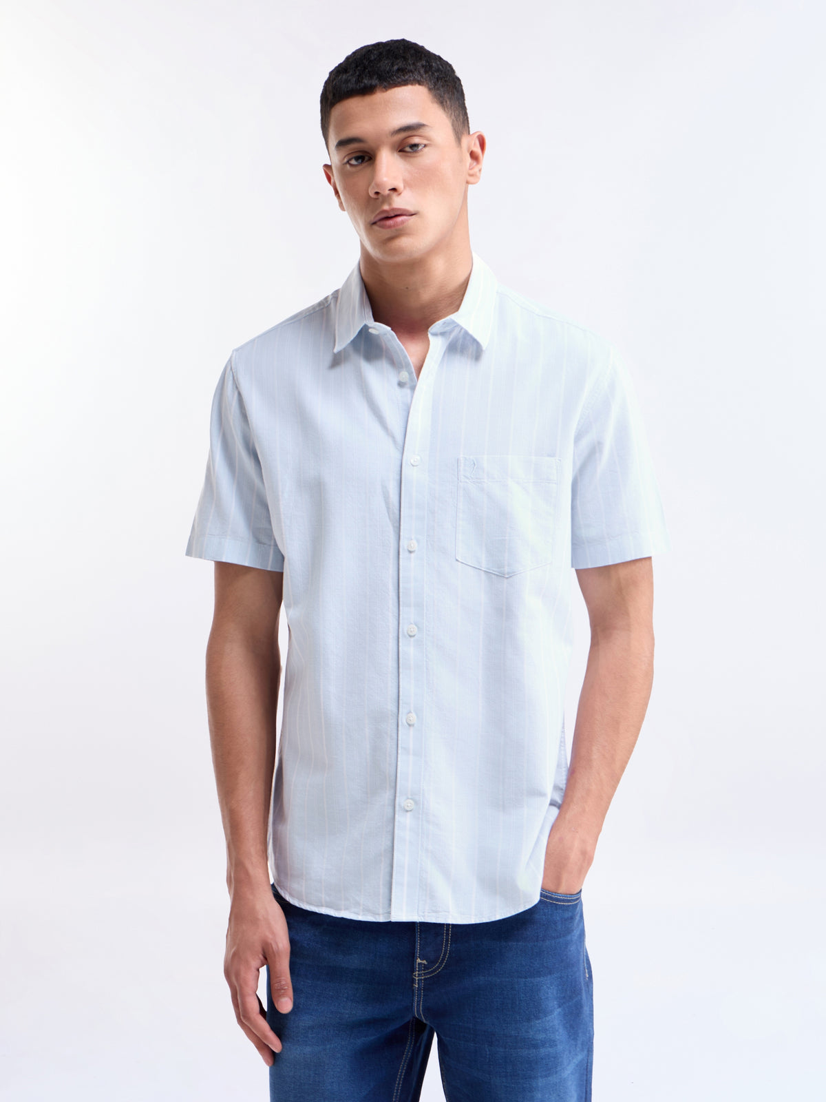 Striped Regular Fit Shirt - Light Sky t4option_0