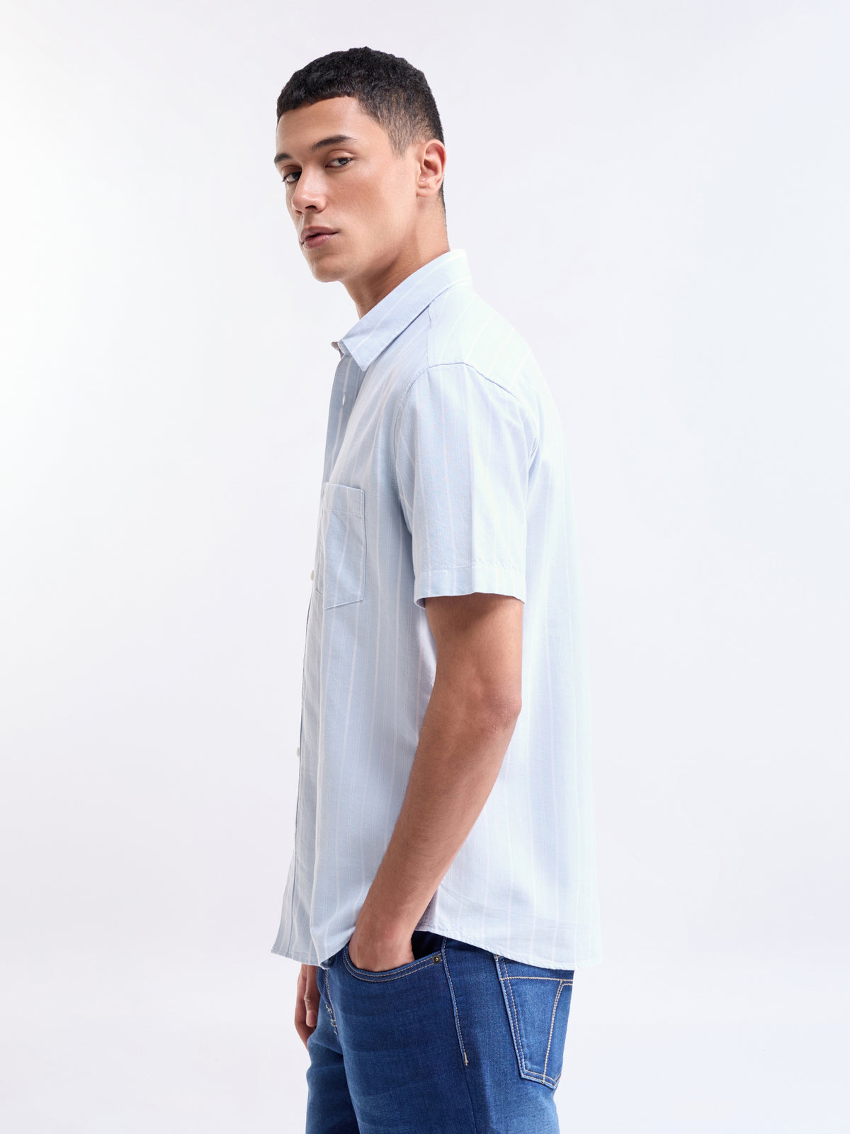 Striped Regular Fit Shirt - Light Sky t4option_0