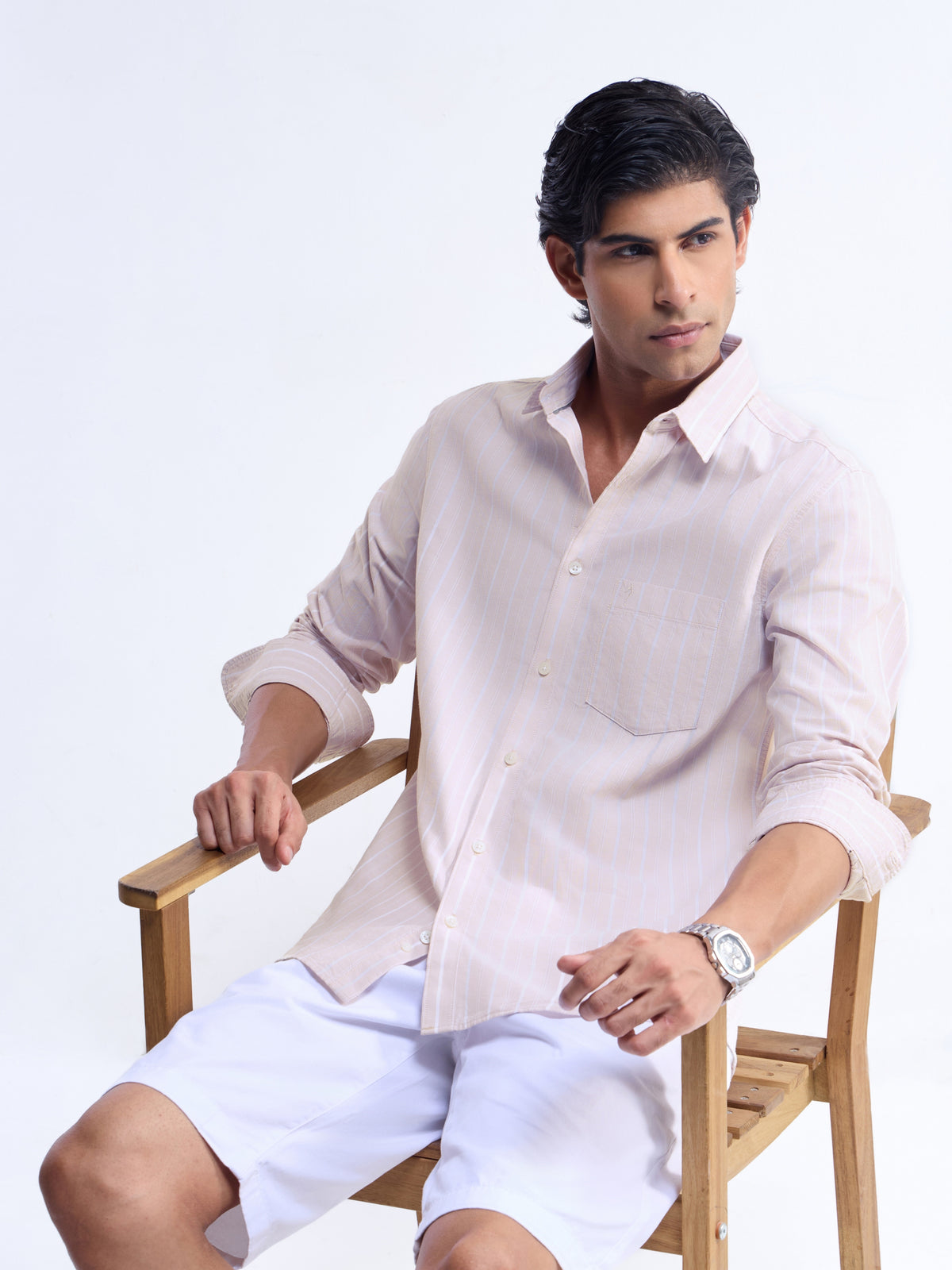 Striped Regular Fit Shirt - Lt Khaki t4option_1