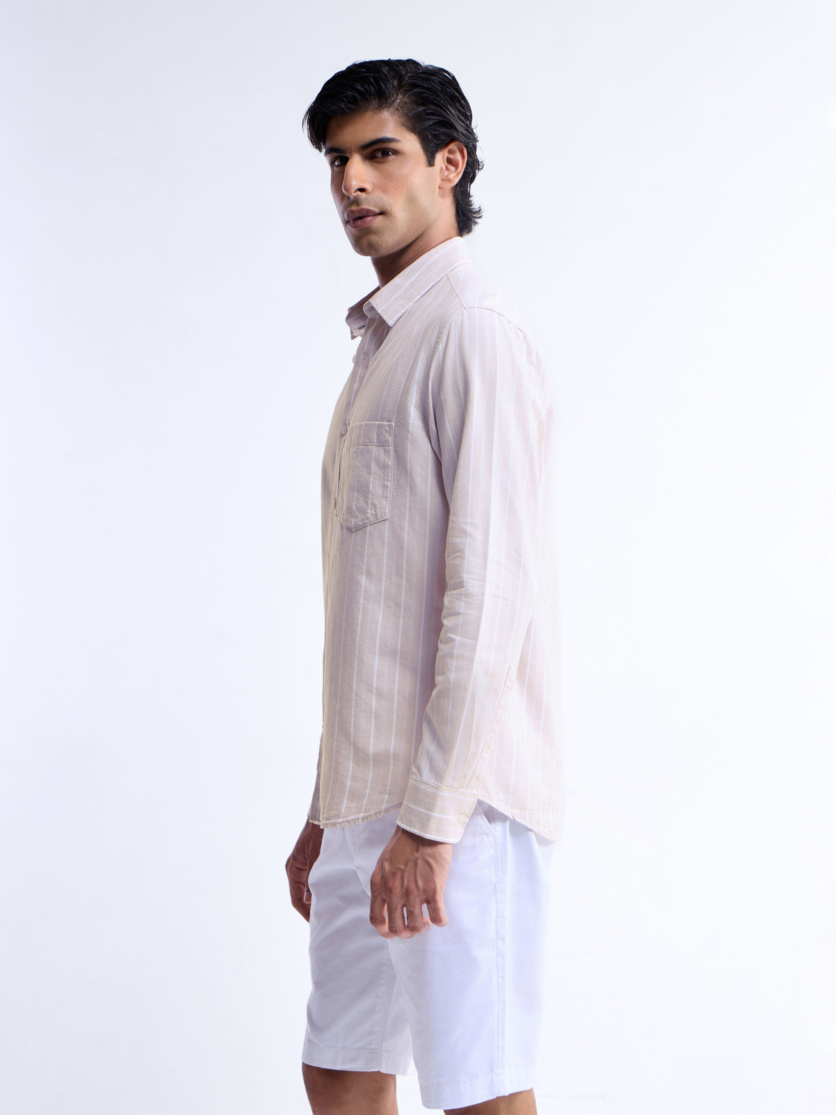 Striped Regular Fit Shirt - Lt Khaki t4option_1