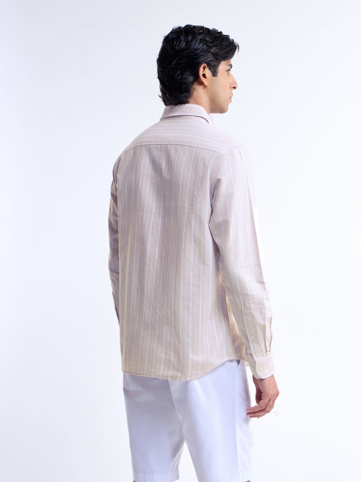 Striped Regular Fit Shirt - Lt Khaki t4option_1