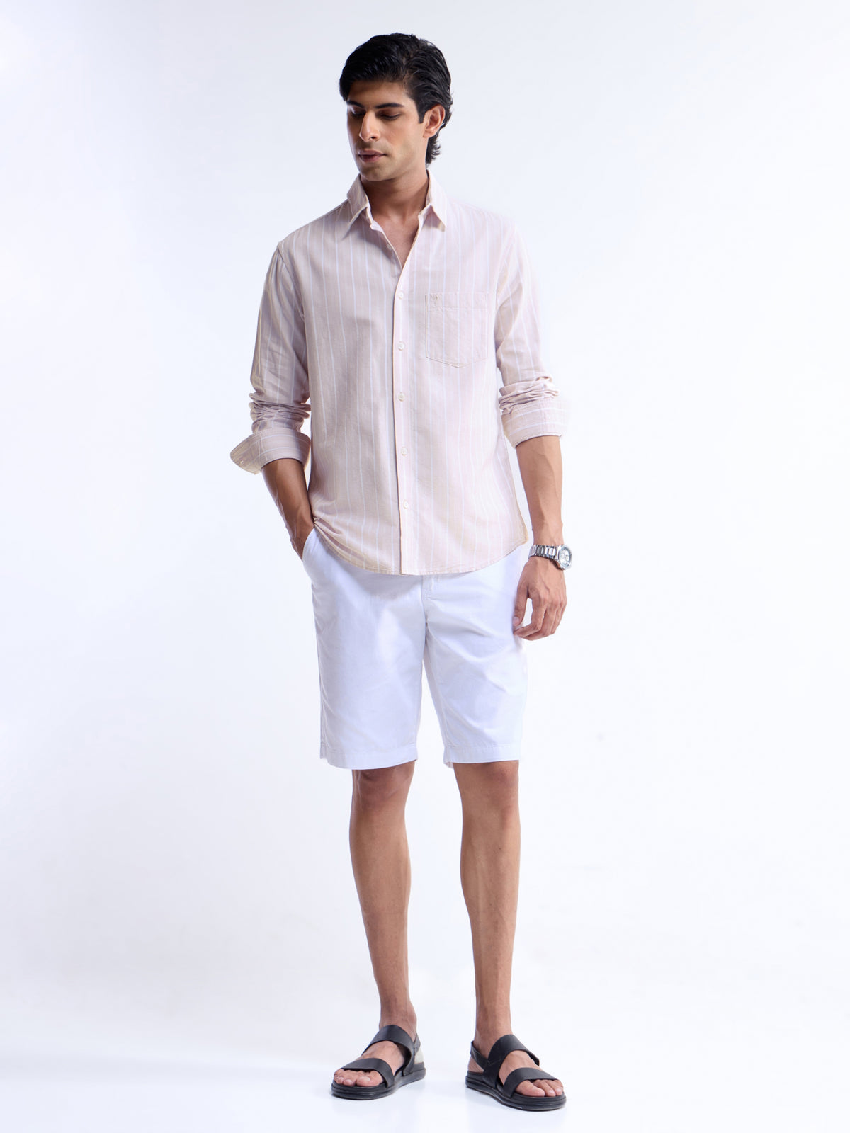 Striped Regular Fit Shirt - Lt Khaki t4option_1