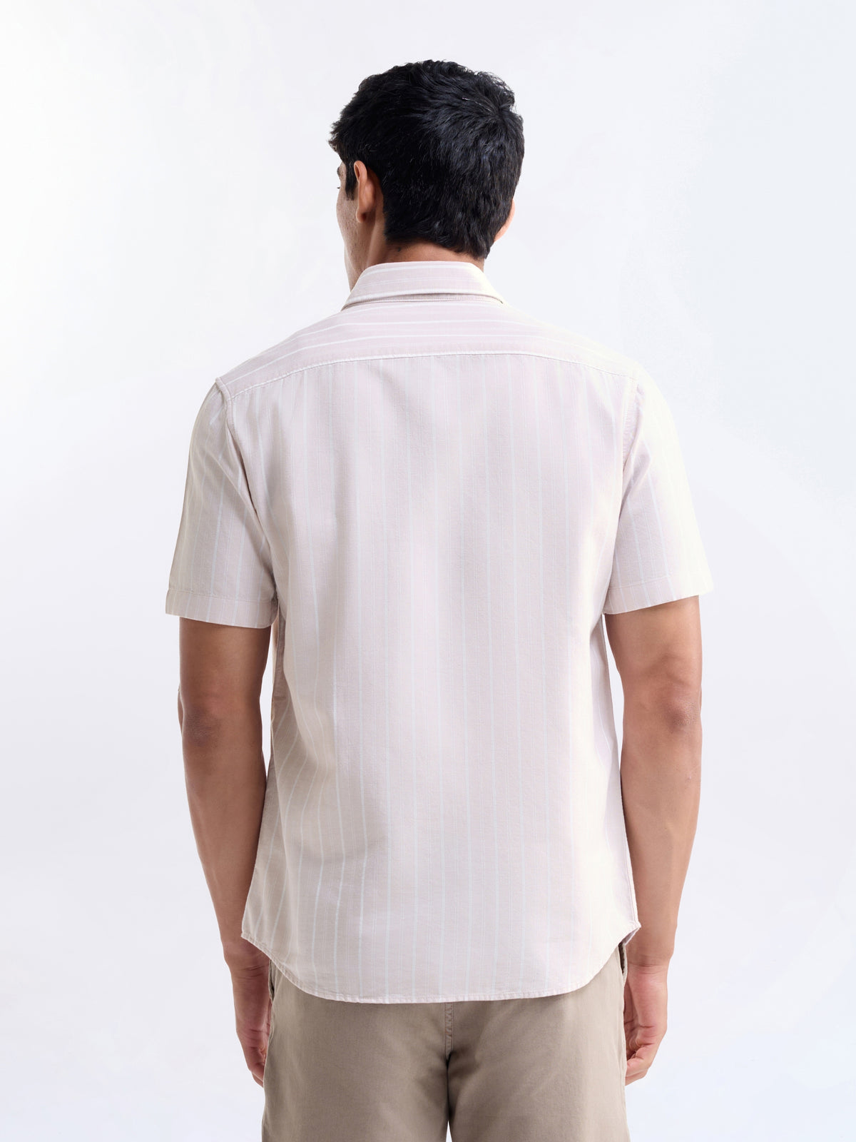 Striped Regular Fit Shirt - Lt Khaki t4option_1