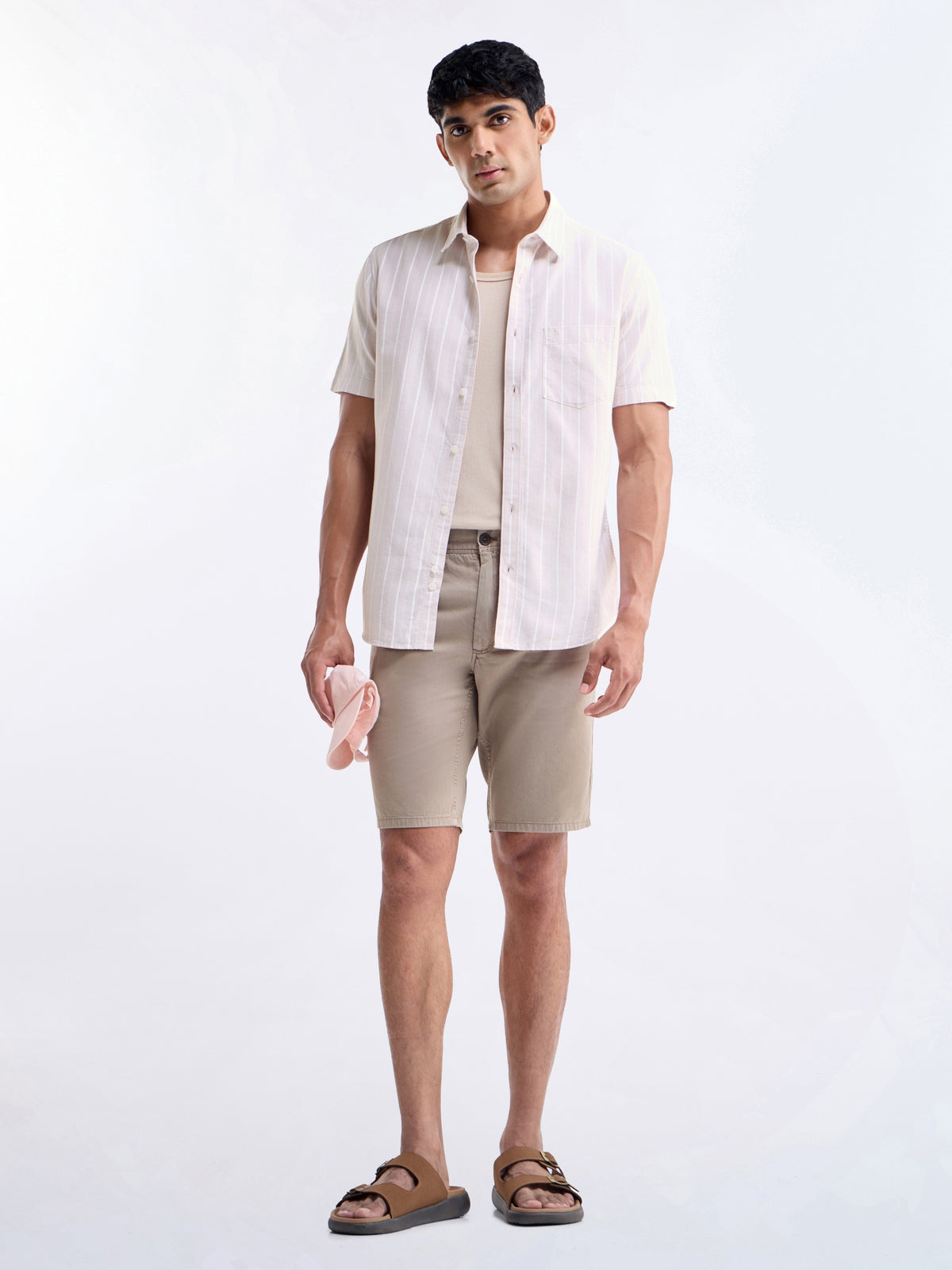 Striped Regular Fit Shirt - Lt Khaki t4option_1