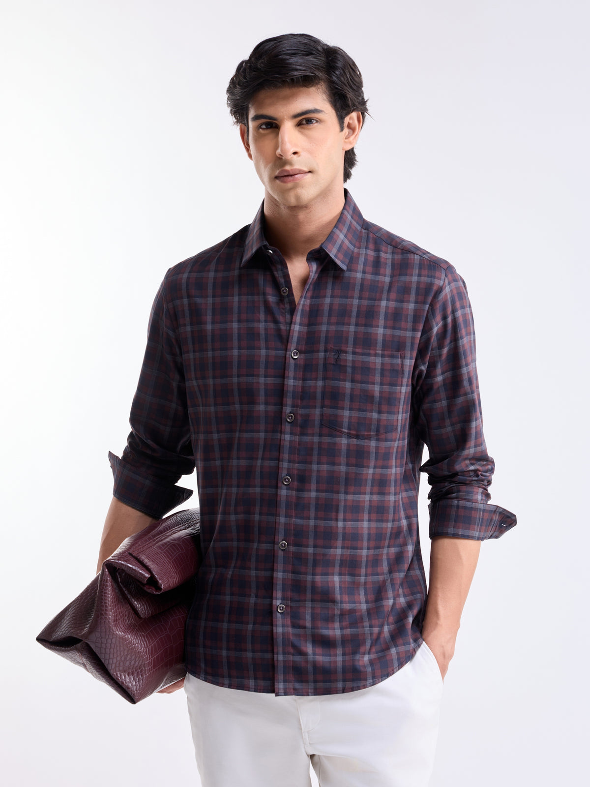 Wine check Regular Fit Shirt - Wine t4option_0