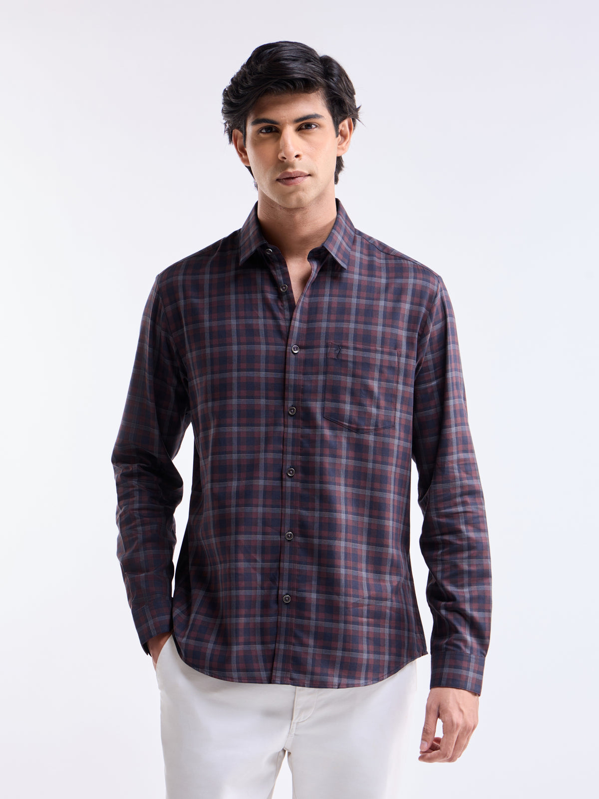 Wine check Regular Fit Shirt - Wine t4option_0