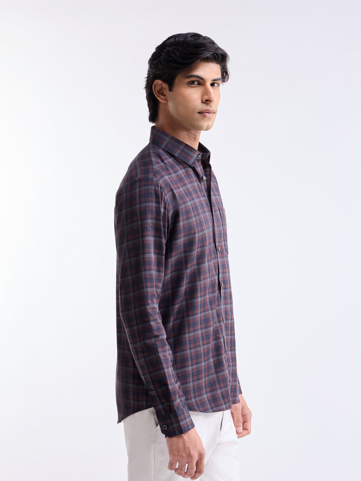 Wine check Regular Fit Shirt - Wine t4option_0