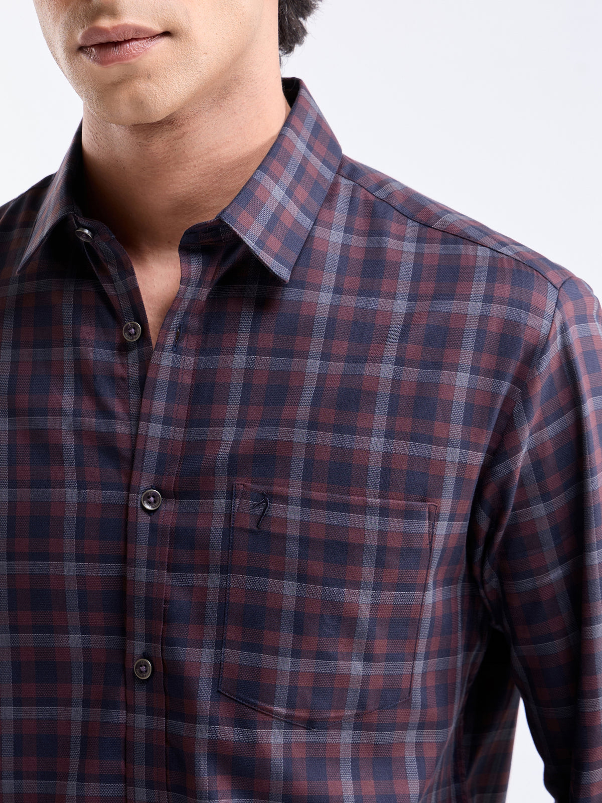 Wine check Regular Fit Shirt - Wine t4option_0