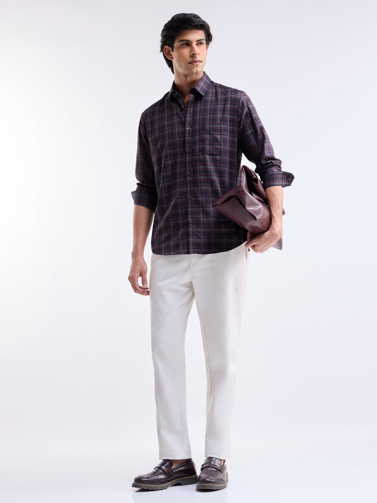 Wine check Regular Fit Shirt - Wine t4option_0