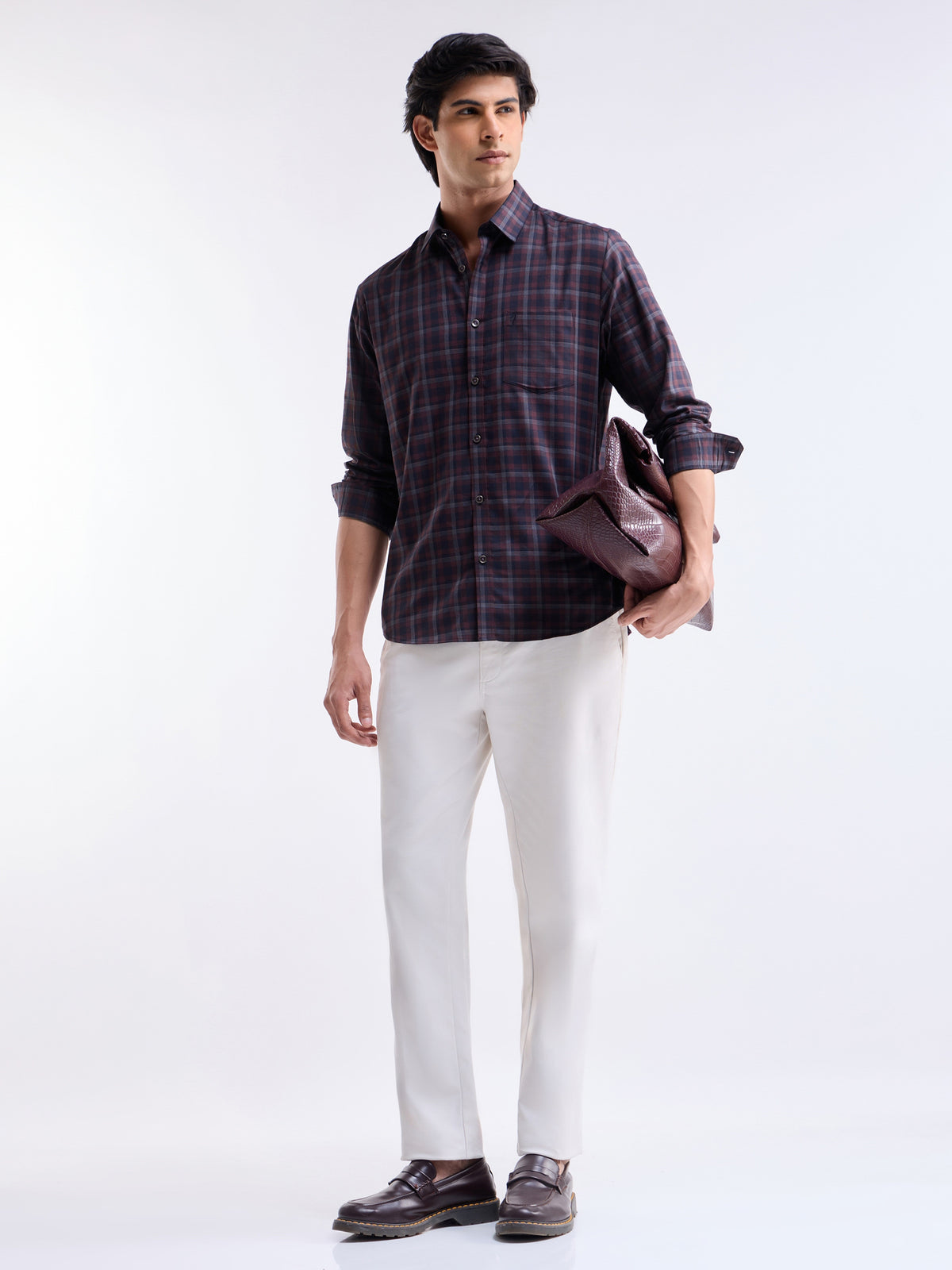 Wine check Regular Fit Shirt - Wine t4option_0