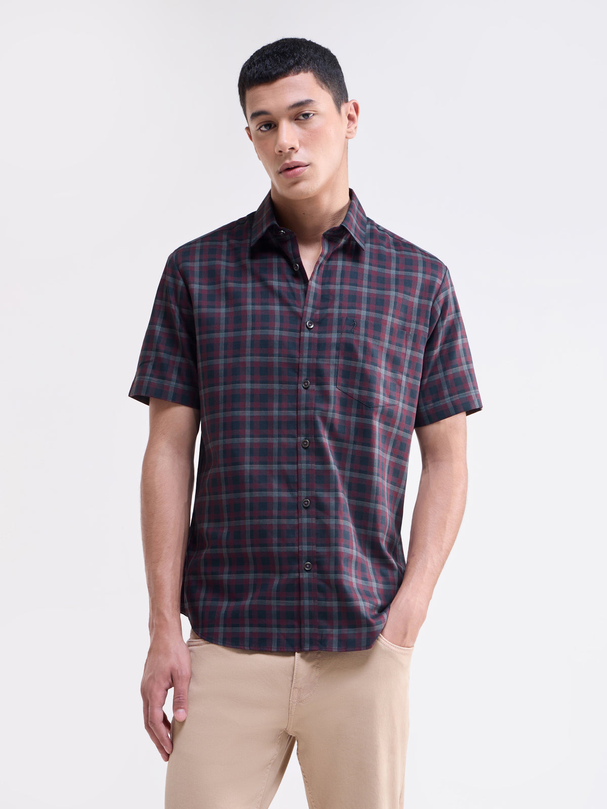 Wine check Regular Fit Shirt - Wine t4option_0