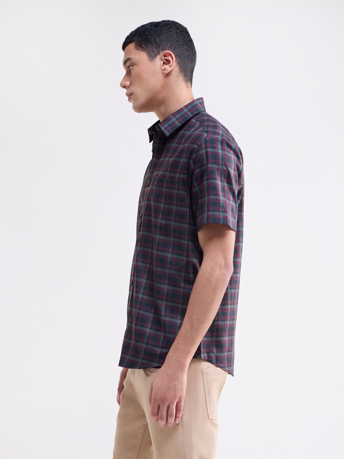 Wine check Regular Fit Shirt - Wine t4option_0