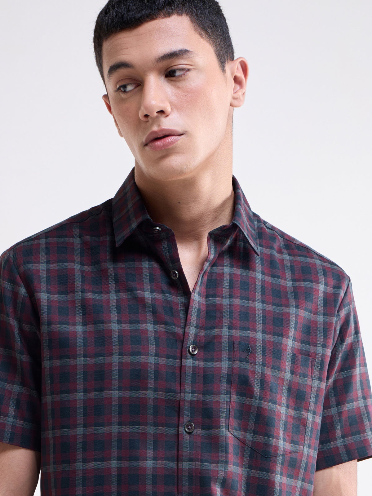 Wine check Regular Fit Shirt - Wine t4option_0