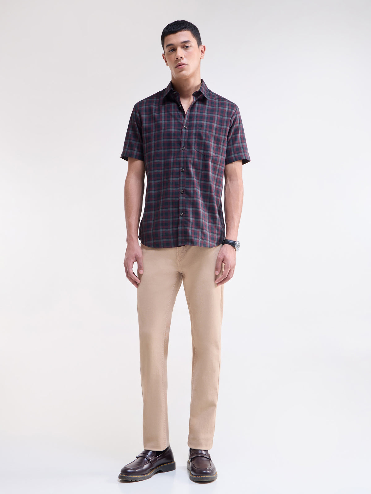 Wine check Regular Fit Shirt - Wine t4option_0