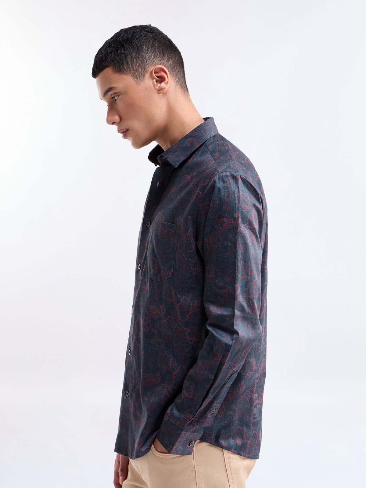 Printed Regular Fit Shirt - Navy t4option_0