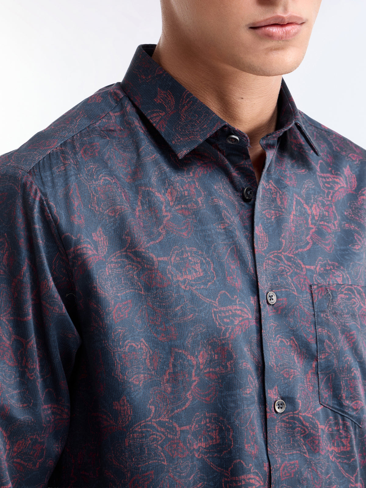 Printed Regular Fit Shirt - Navy t4option_0