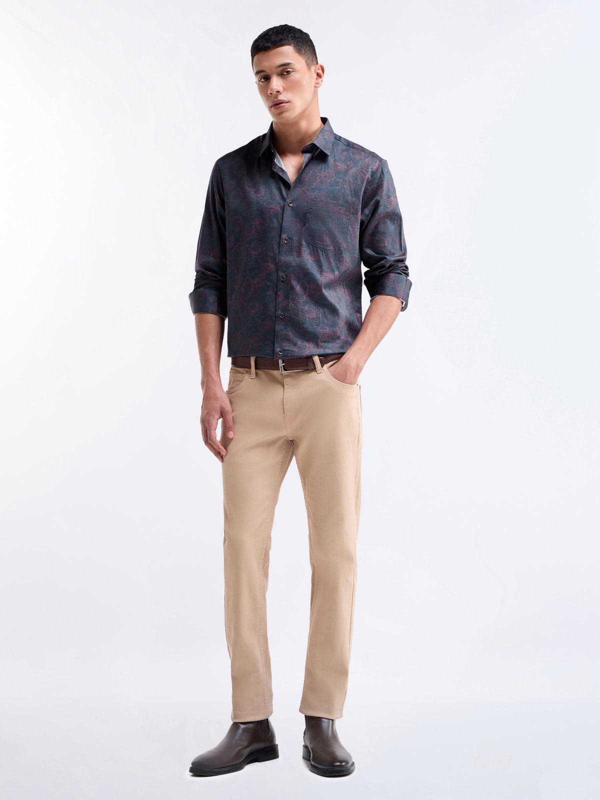 Printed Regular Fit Shirt - Navy t4option_0