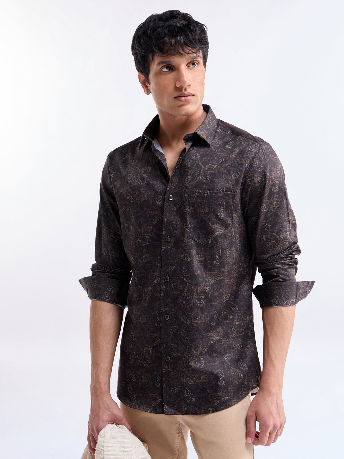 Printed Regular Fit Shirt - Wine t4option_1