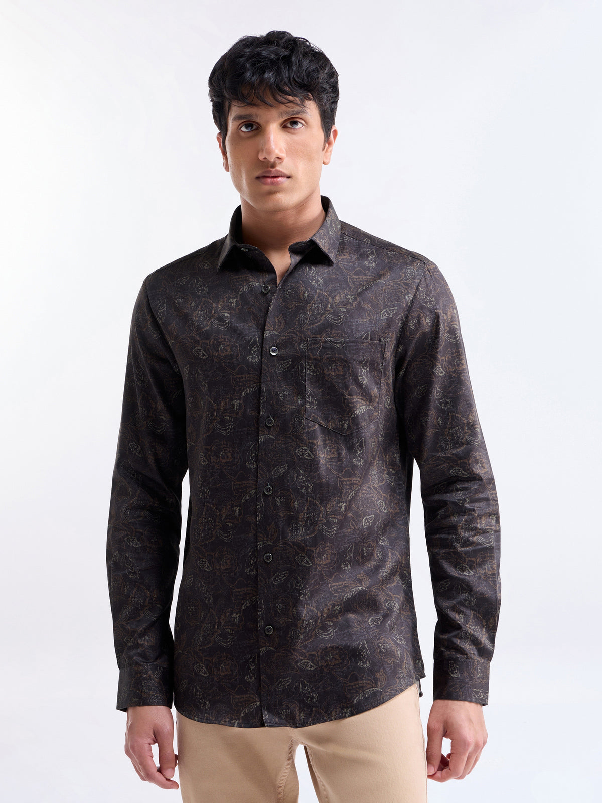 Printed Regular Fit Shirt - Wine t4option_1