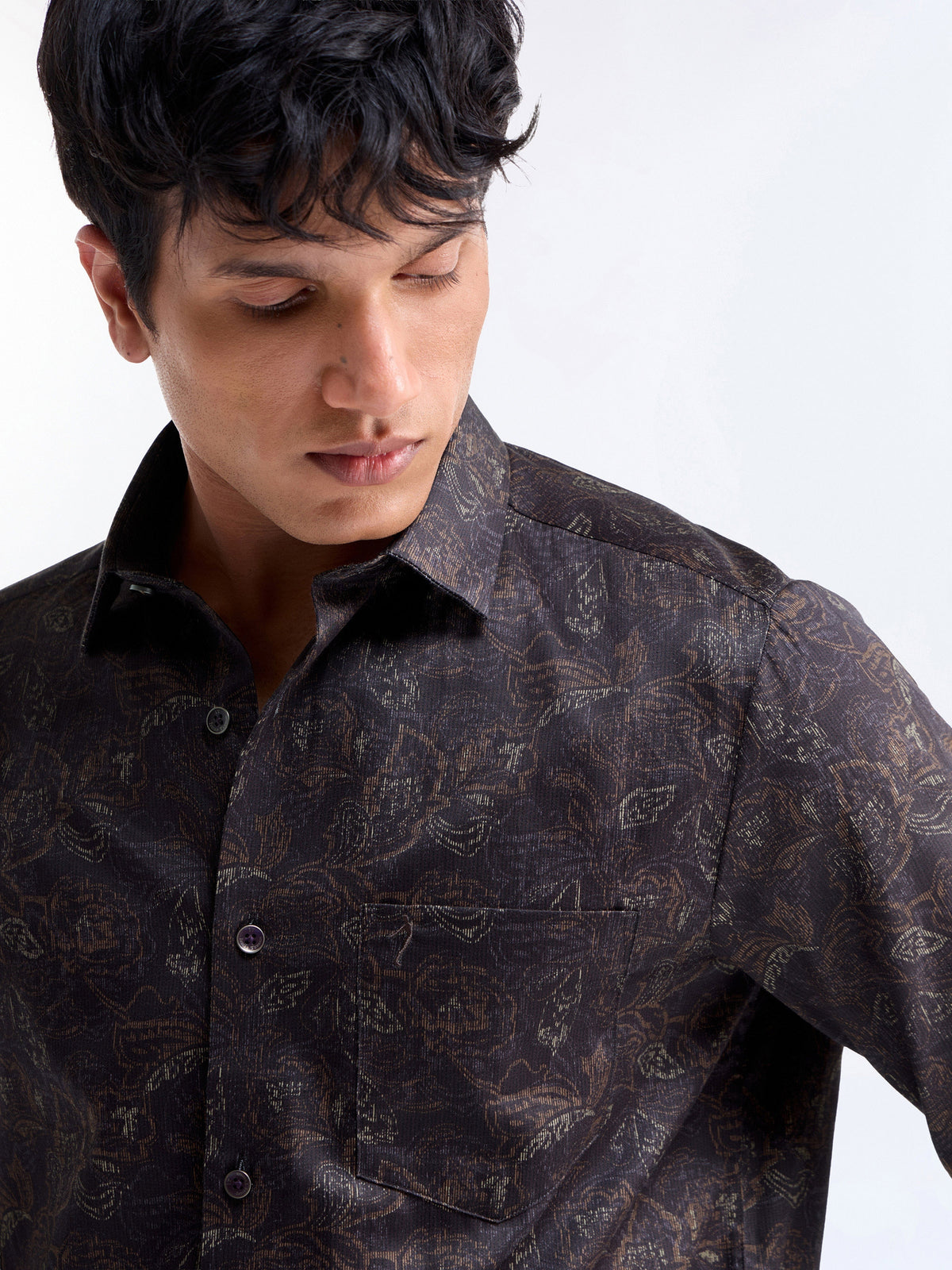 Printed Regular Fit Shirt - Wine t4option_1
