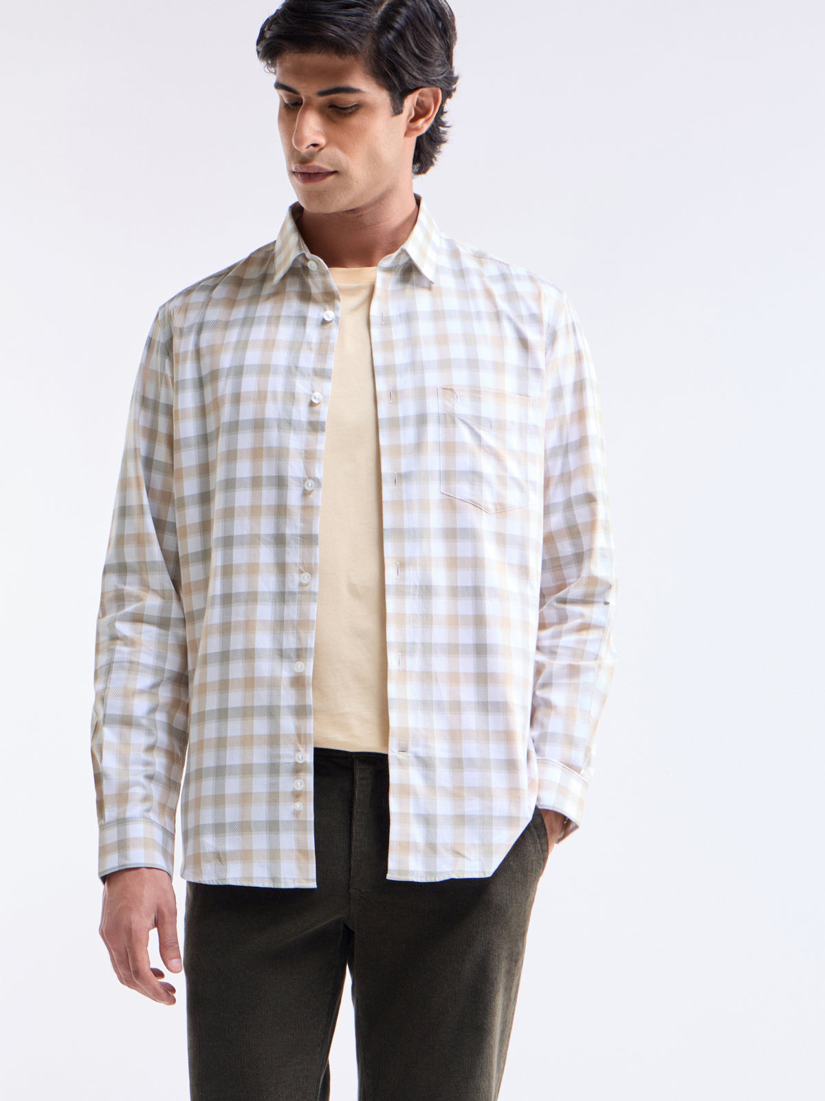 check Regular Fit Shirt - Khaki t4option_0