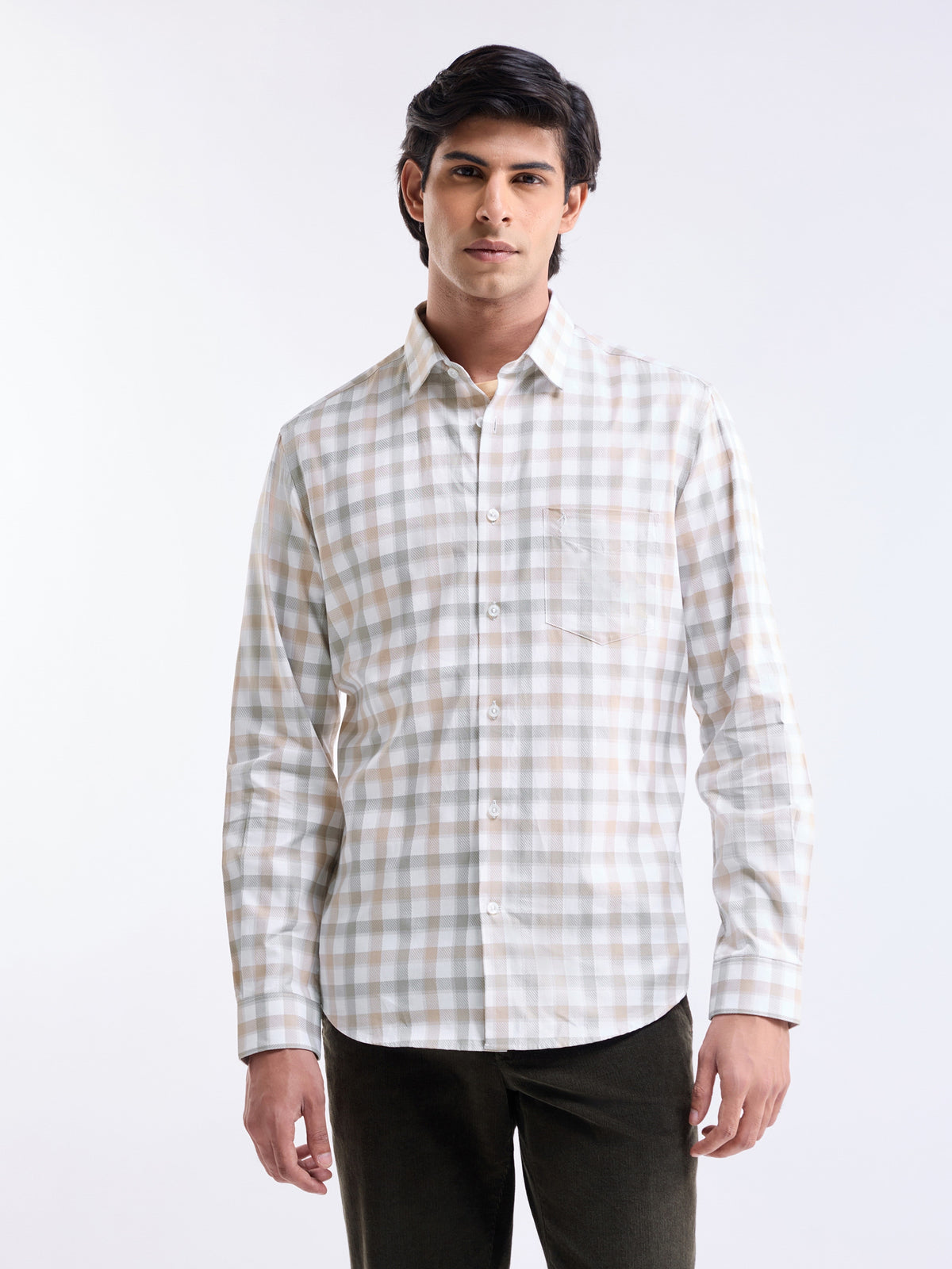 check Regular Fit Shirt - Khaki t4option_0