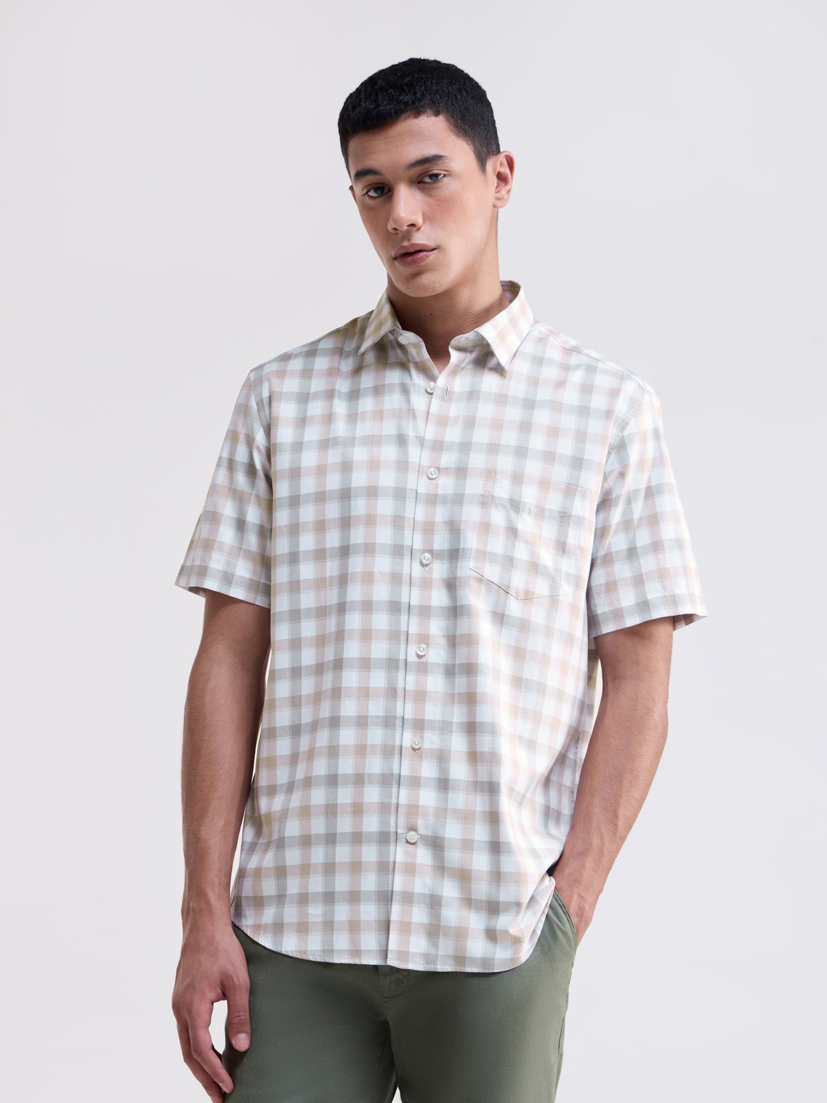check Regular Fit Shirt - Khaki t4option_0