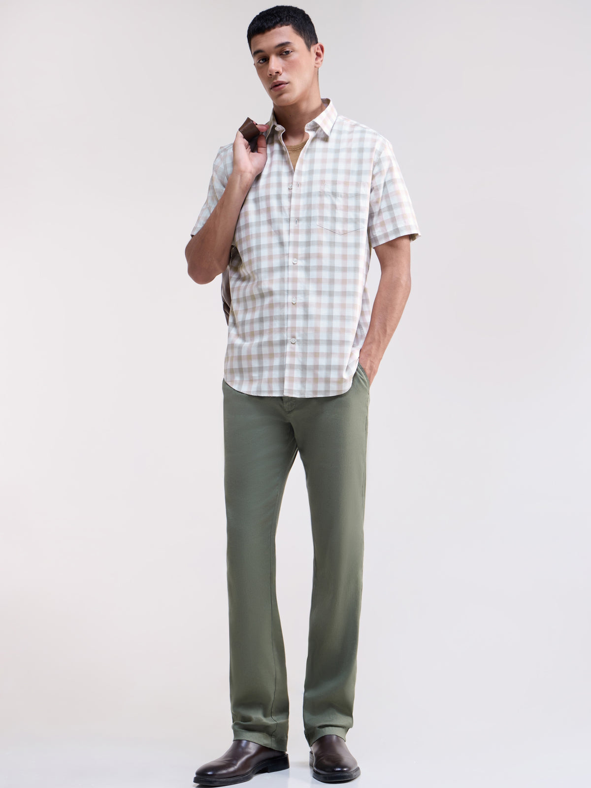 check Regular Fit Shirt - Khaki t4option_0