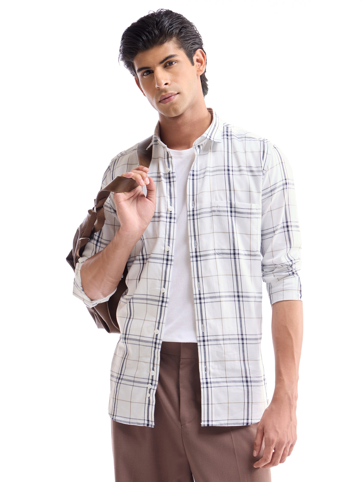 White check Regular Fit Shirt - White t4option_0