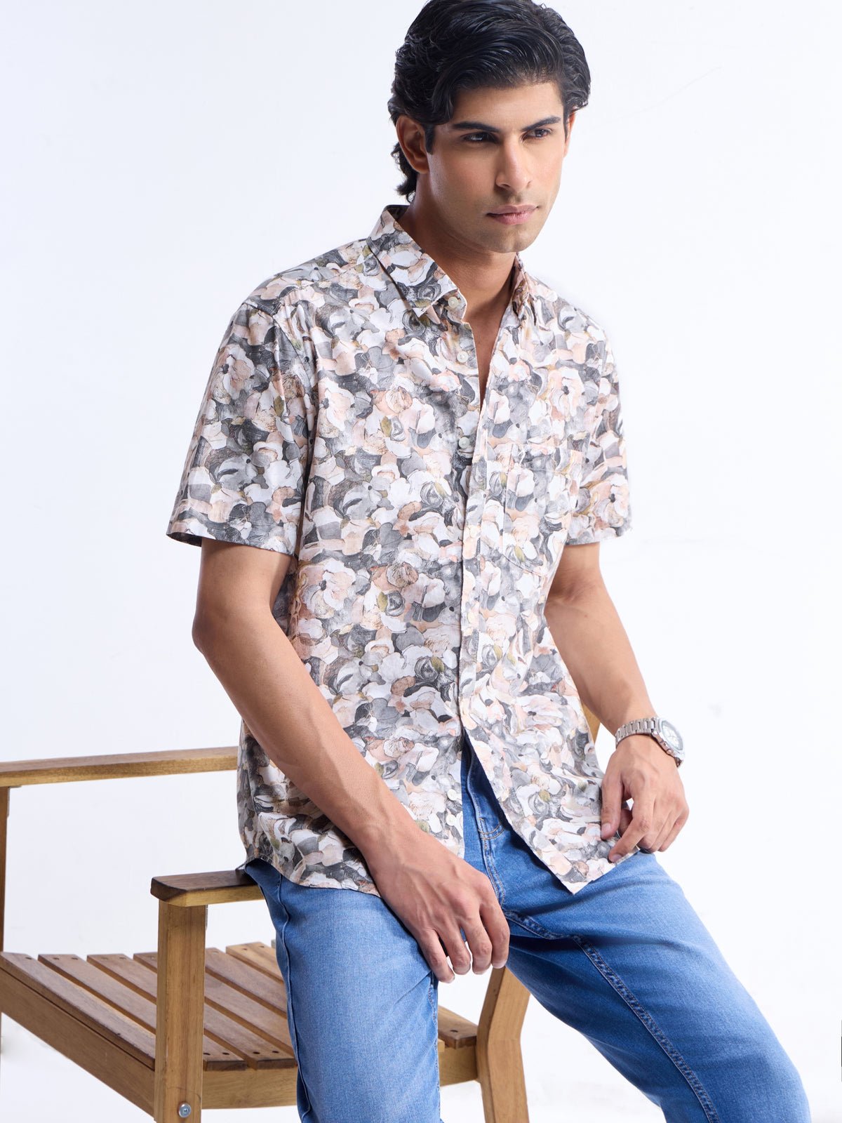 Printed Regular Fit Shirt - Gasoline t4option_0