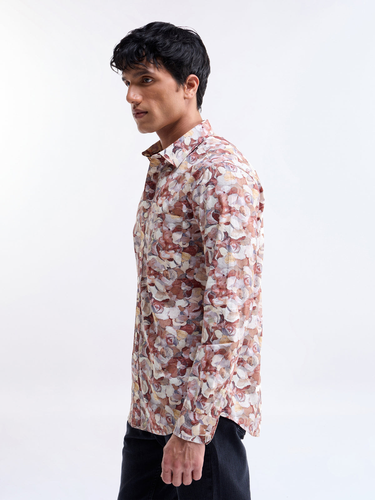 Printed Full Sleeve Cotton Shirt - Rust t4option_0