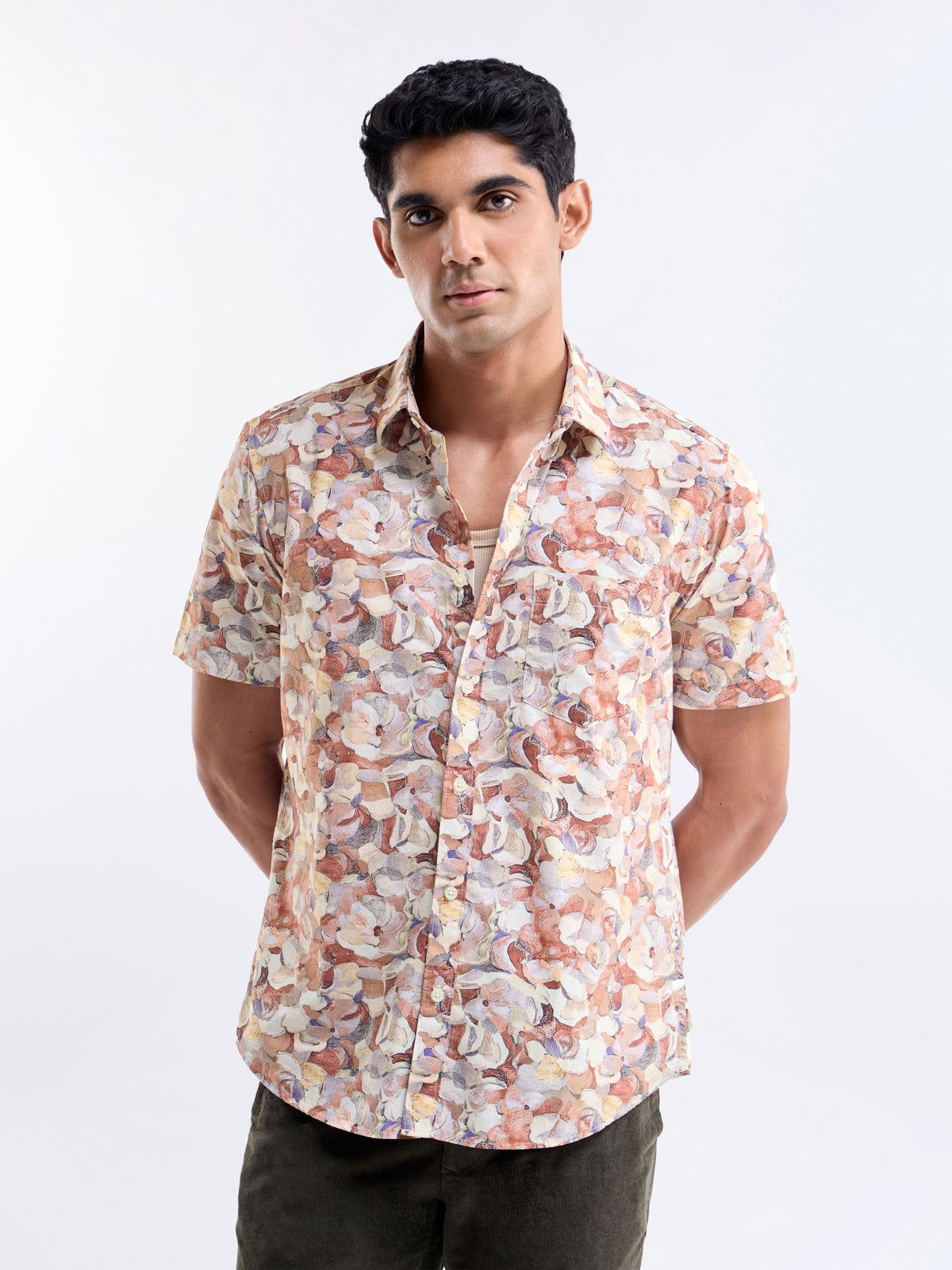 Printed Regular Fit Shirt - Rust t4option_1