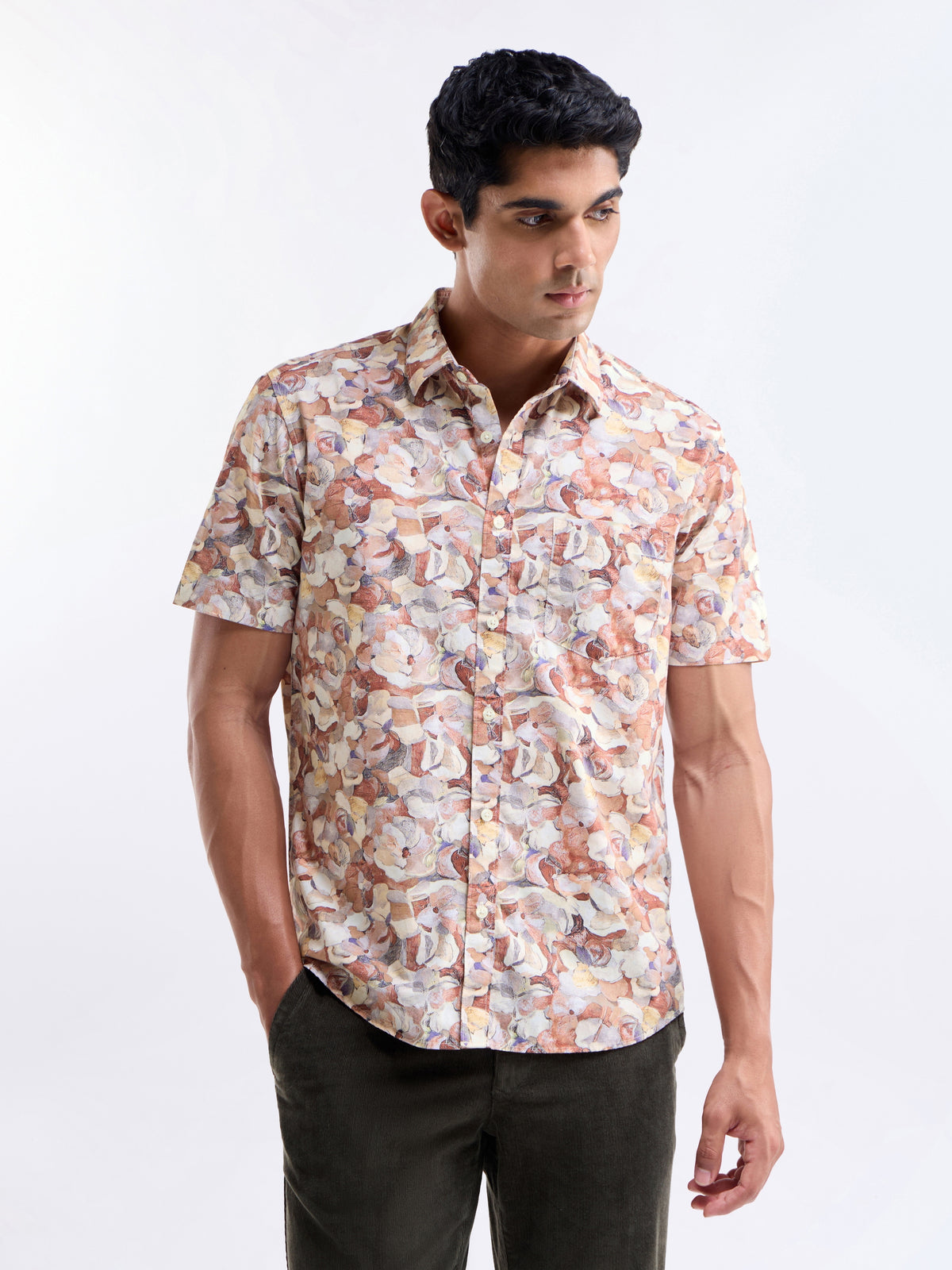 Printed Regular Fit Shirt - Rust t4option_1
