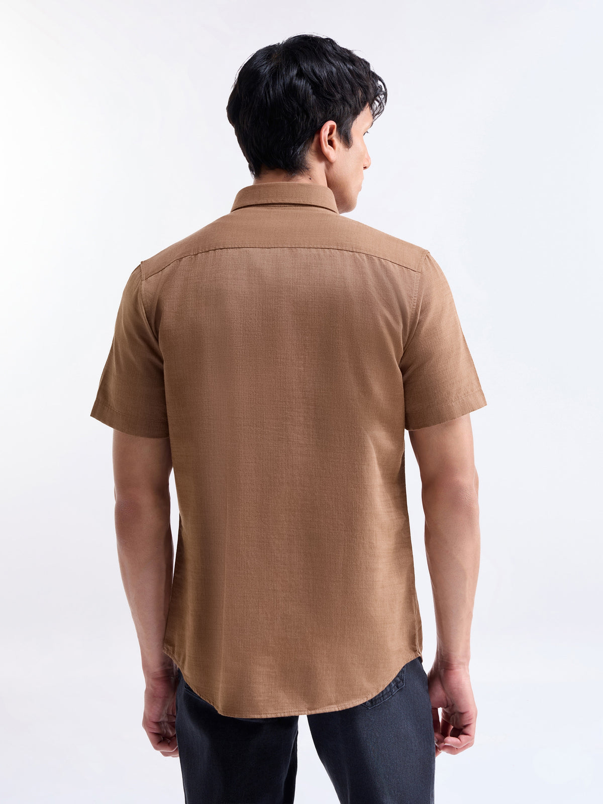 Solid Half Sleeve Cotton Shirt - Clay Mel t4option_0