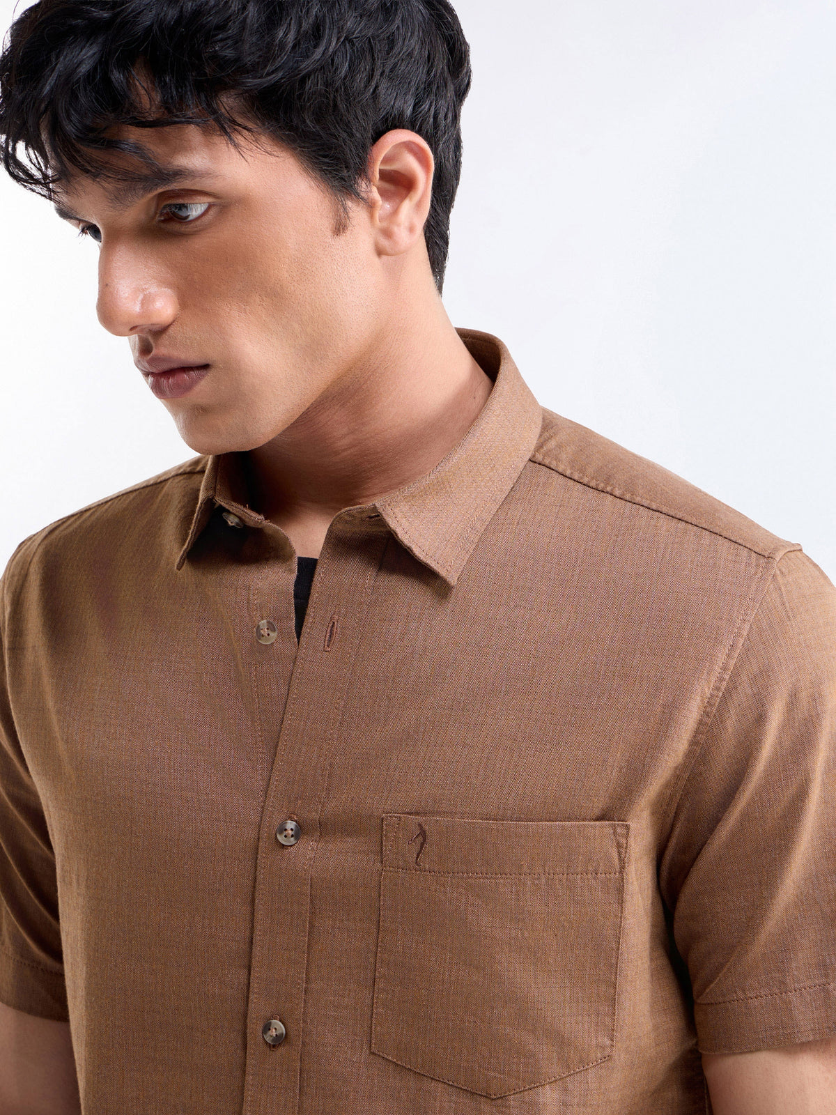 Solid Half Sleeve Cotton Shirt - Clay Mel t4option_0