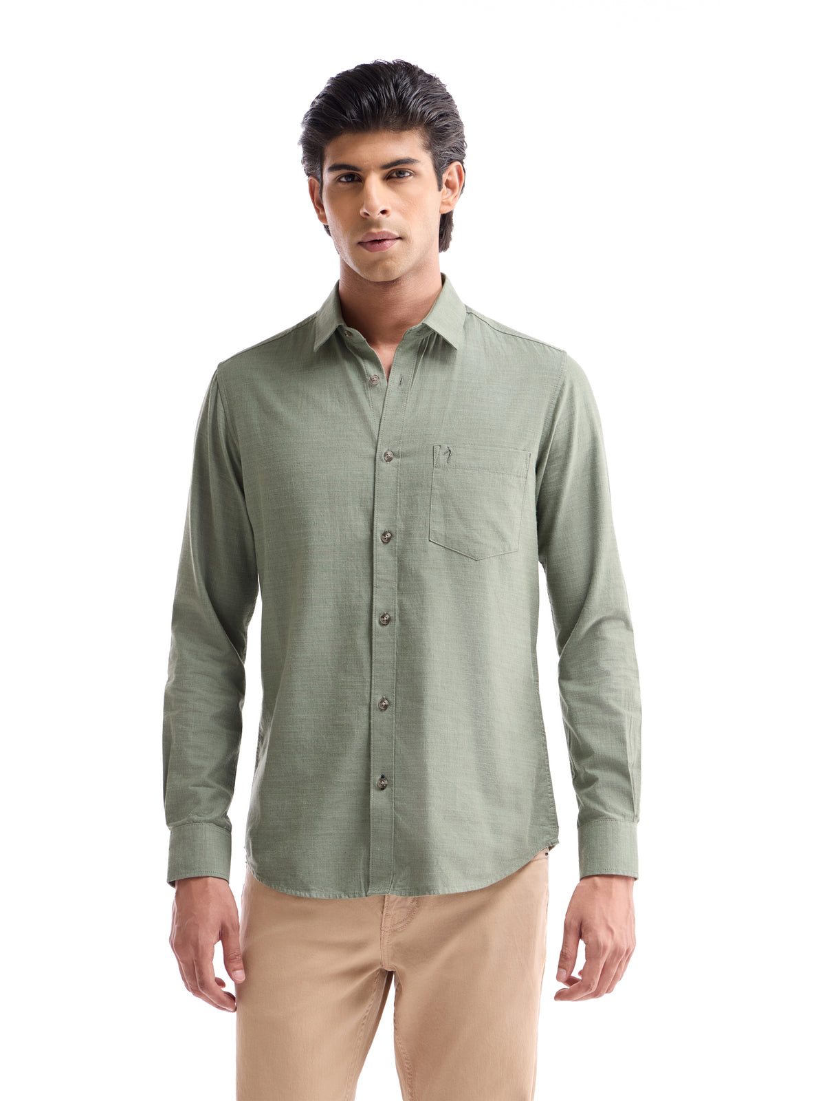 Solid Regular Fit Shirt - Lt Green M t4option_1
