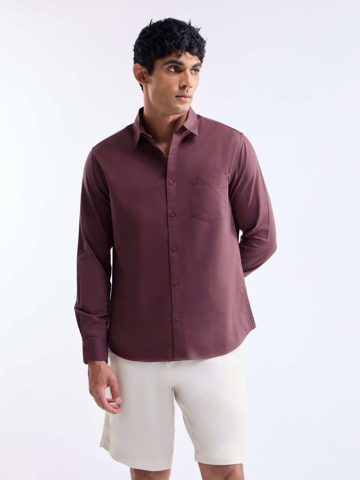 Solid Regular Fit Shirt - Plum Mel t4option_2