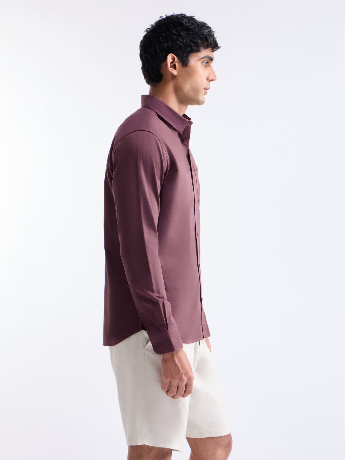 Solid Regular Fit Shirt - Plum Mel t4option_2