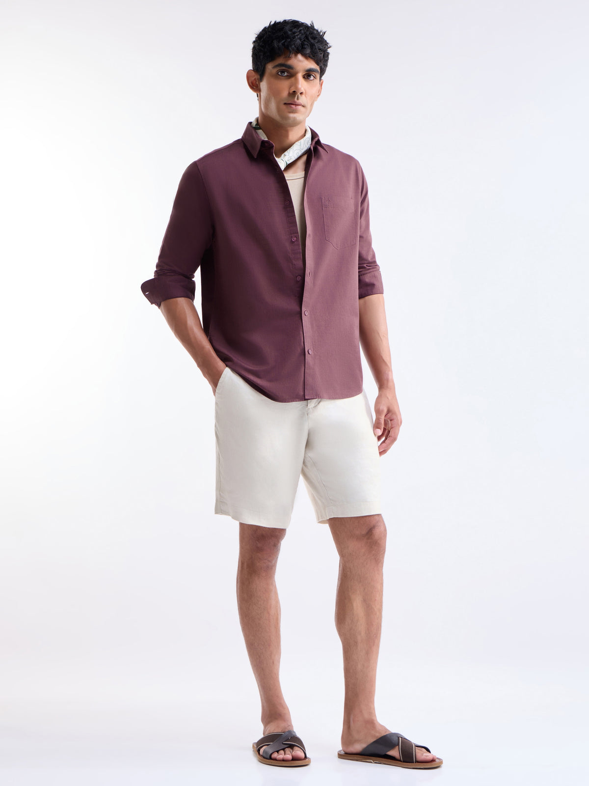 Solid Regular Fit Shirt - Plum Mel t4option_2