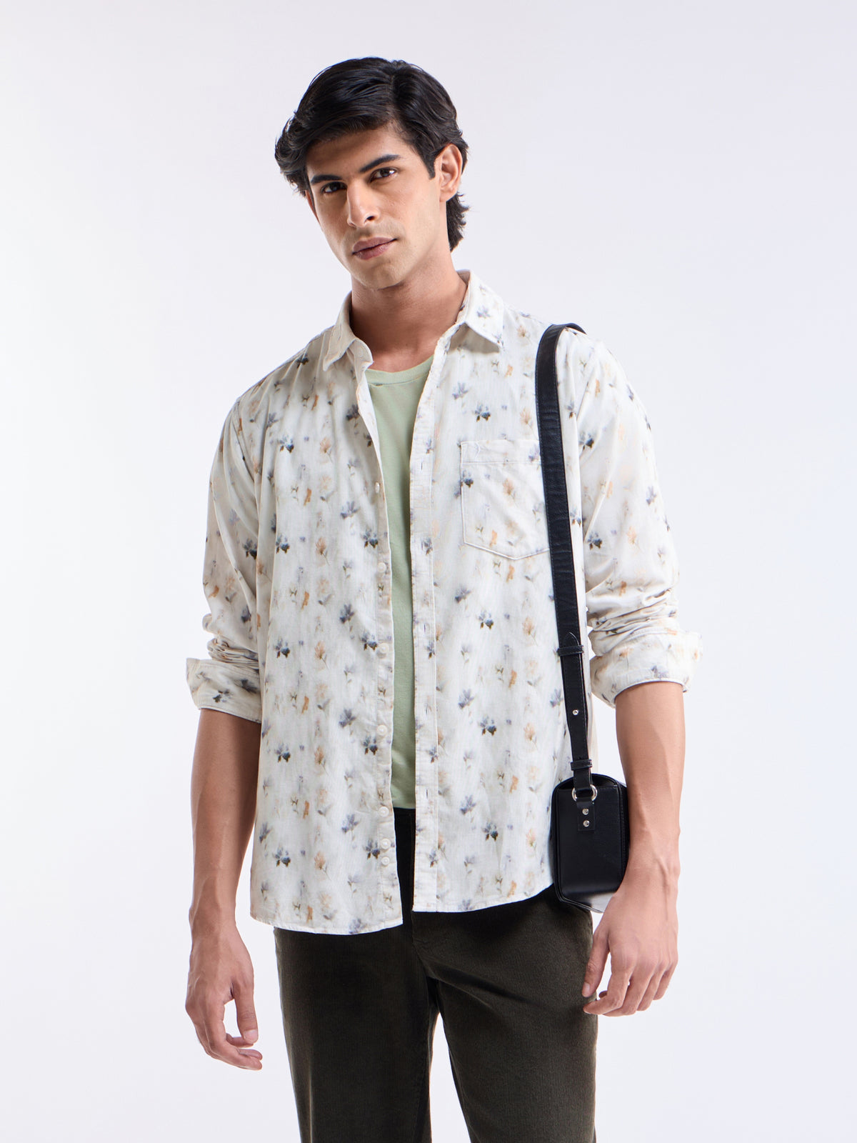 White Printed Regular Fit Shirt - White t4option_0