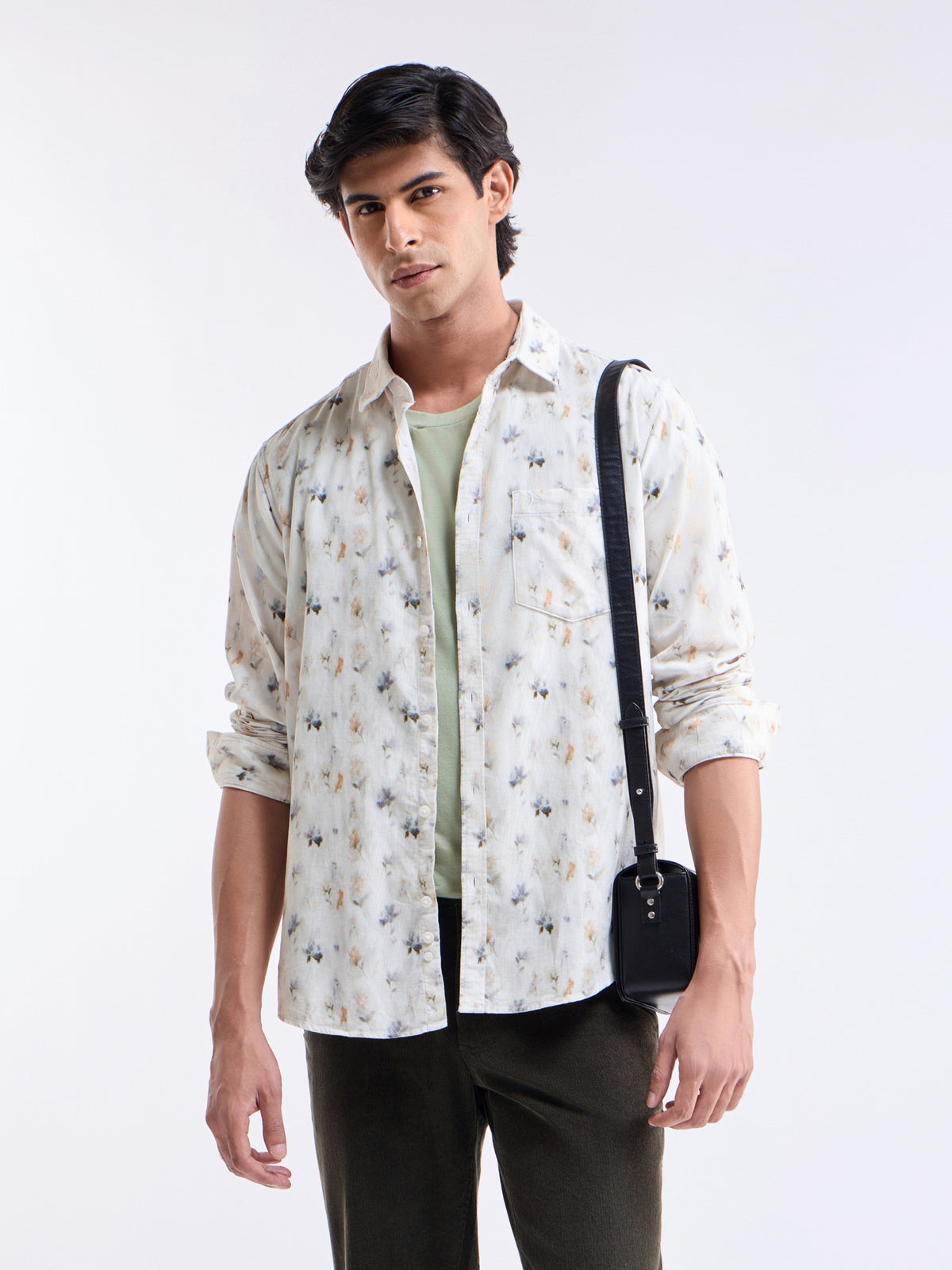 White Printed Regular Fit Shirt - White t4option_0