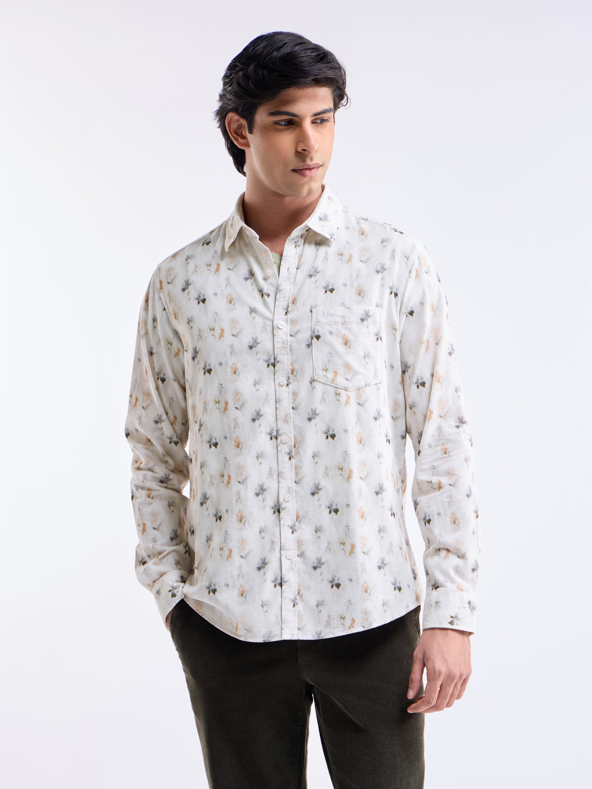 White Printed Regular Fit Shirt - White t4option_0