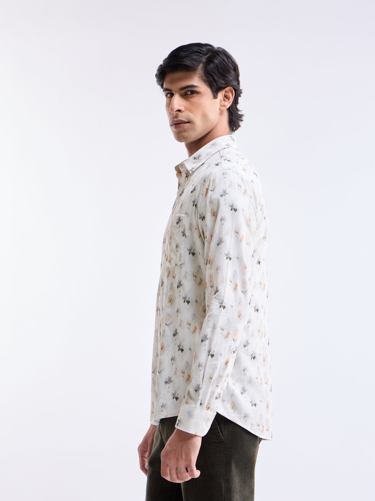 White Printed Regular Fit Shirt - White t4option_0