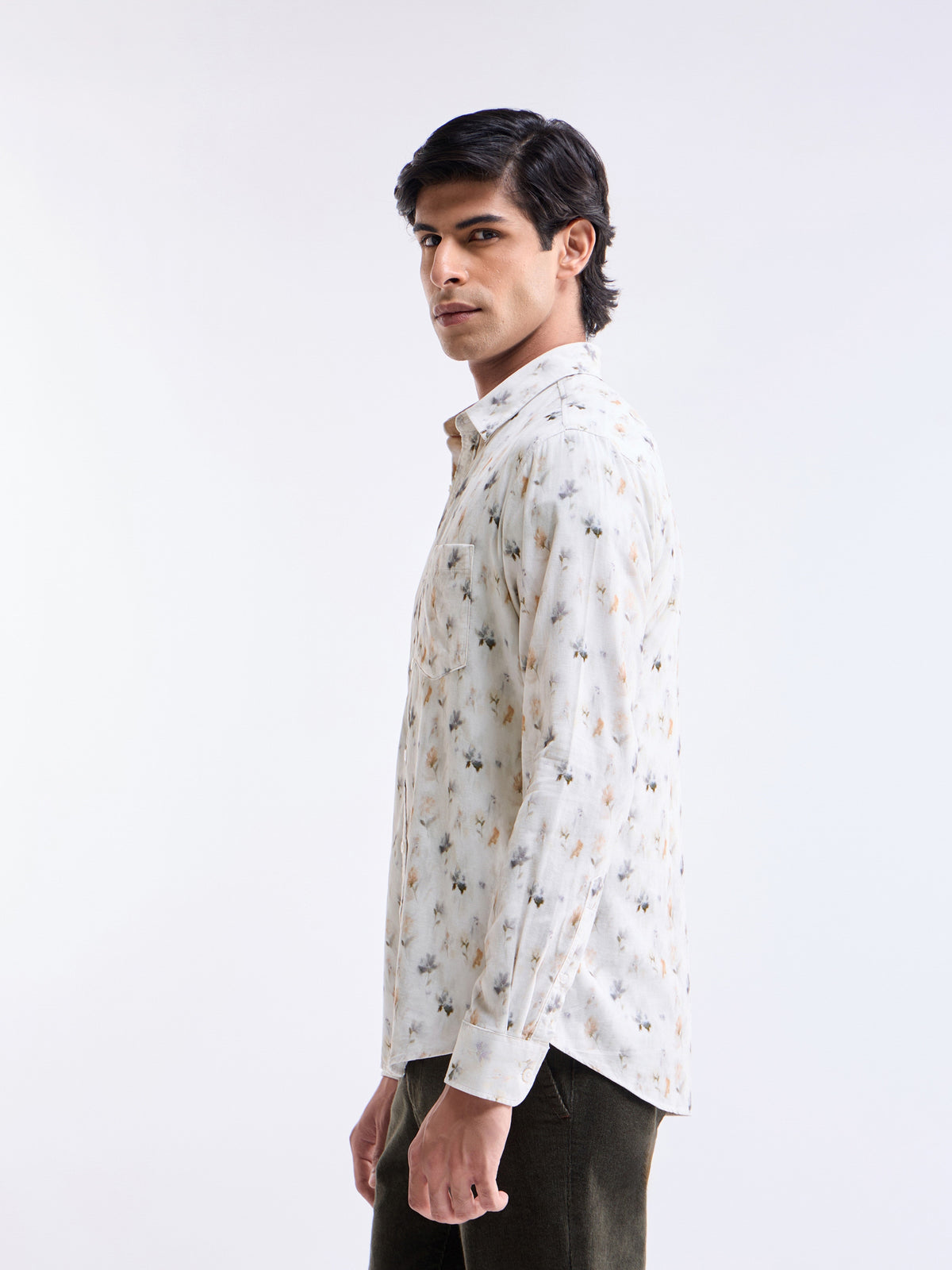 White Printed Regular Fit Shirt - White t4option_0