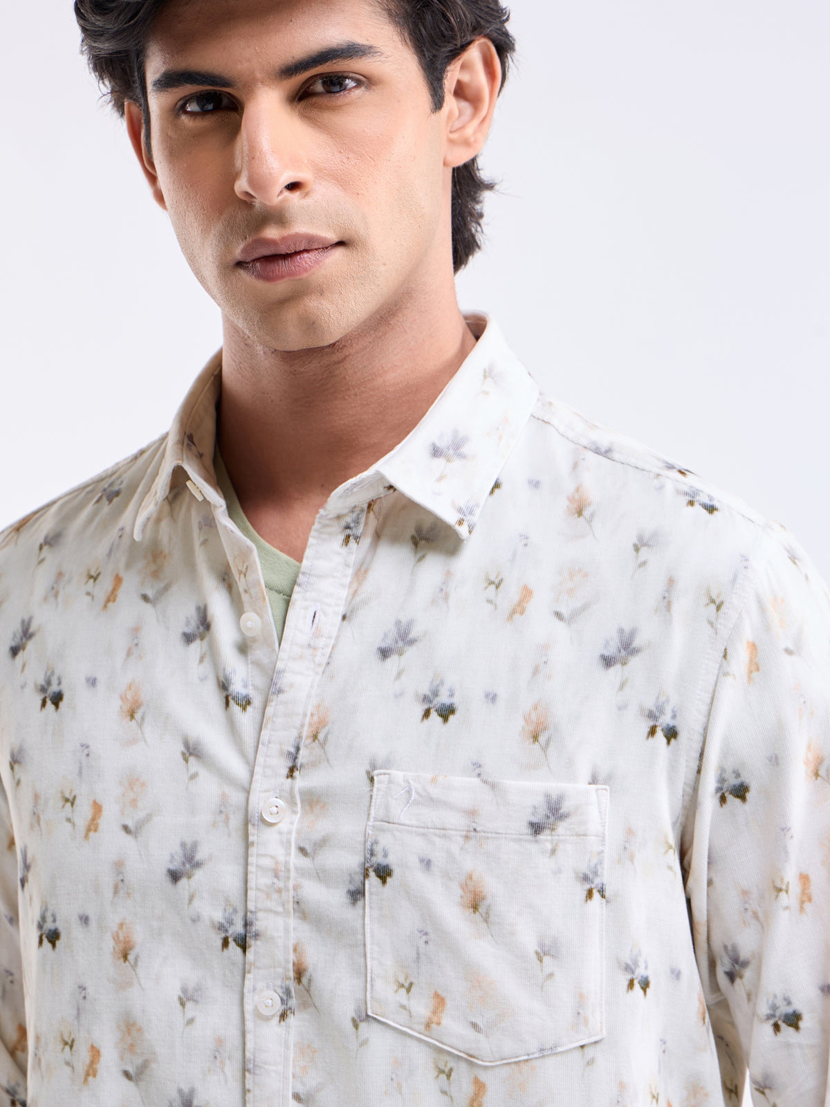 White Printed Regular Fit Shirt - White t4option_0