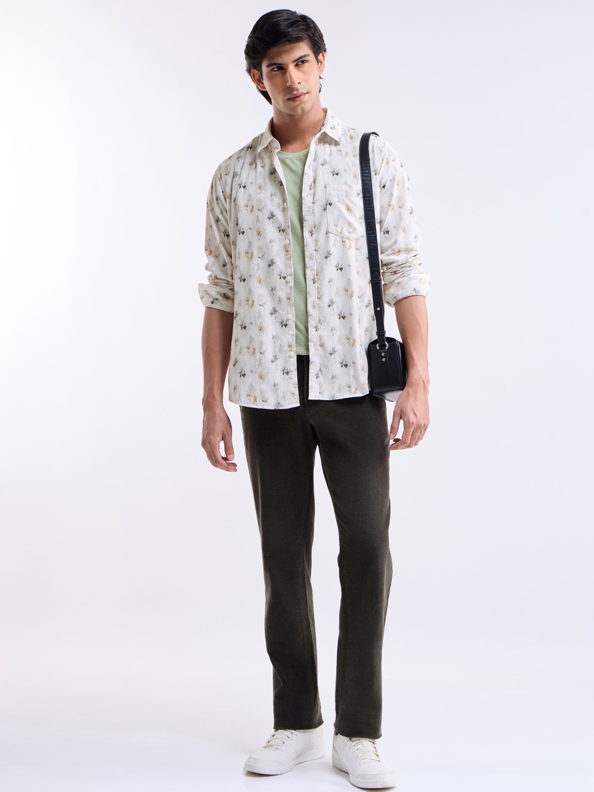 White Printed Regular Fit Shirt - White t4option_0