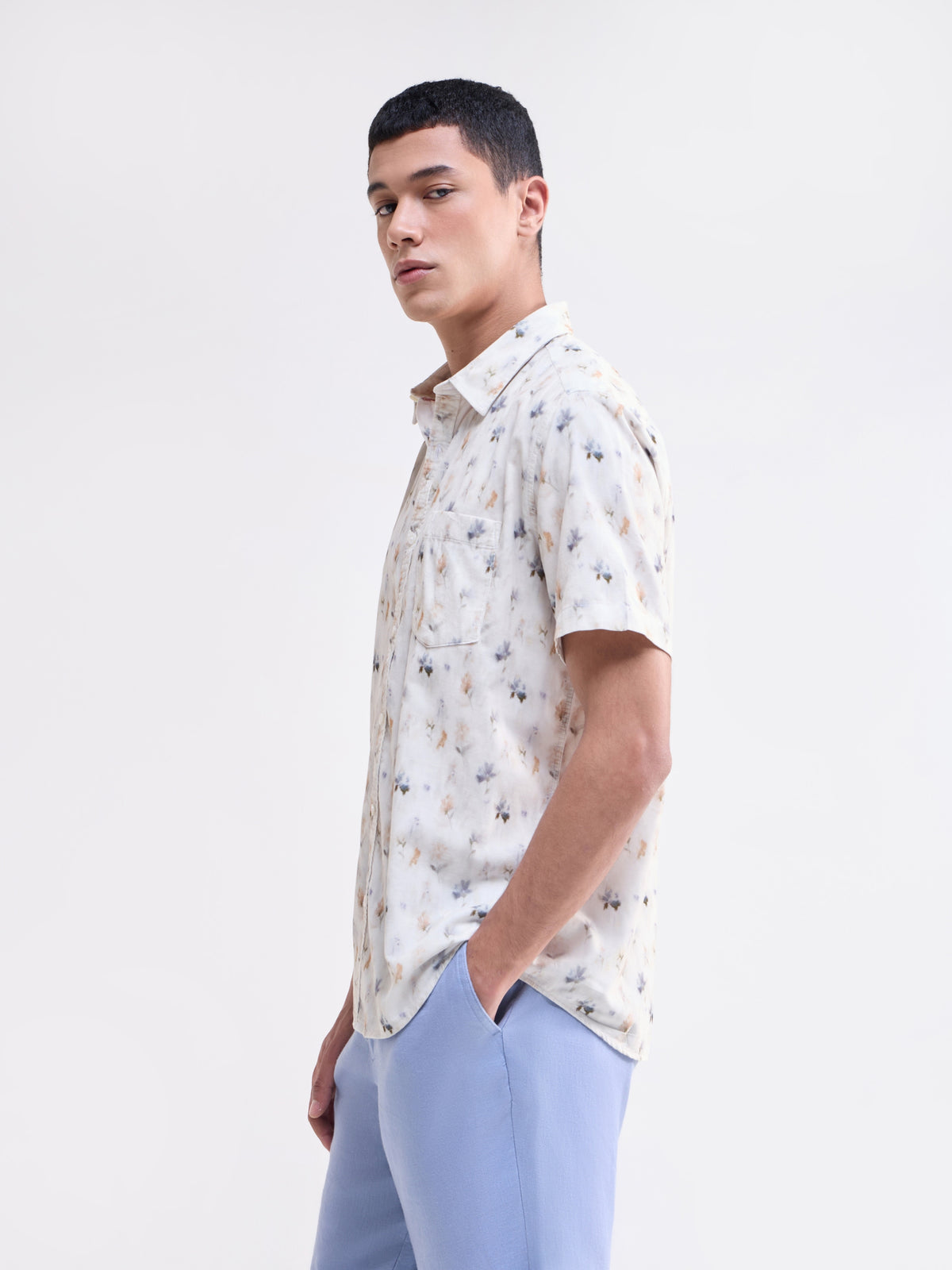 White Printed Regular Fit Shirt - White t4option_0